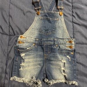BCBGirls Denim Blue Distressed Short Overalls (romper)